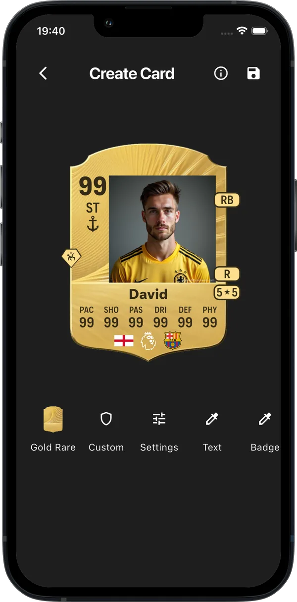 Gold rare card with a custom uploaded photo before background removal